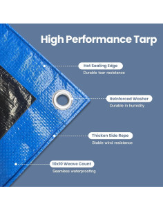 Lona Impermeable MVPNET 6x6 Azul y Negro Resistente UV 2