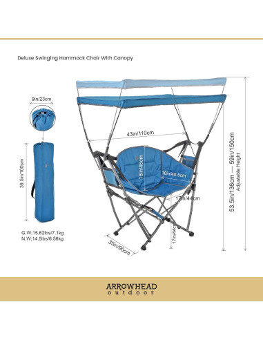 Hamaca Plegable Portátil Arrowhead Outdoor con Toldo Azul