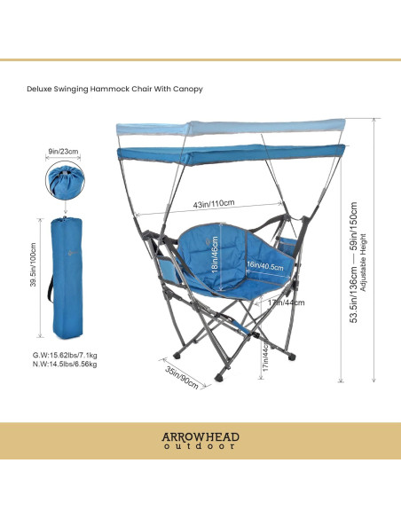 Hamaca Plegable Portátil Arrowhead Outdoor con Toldo Azul