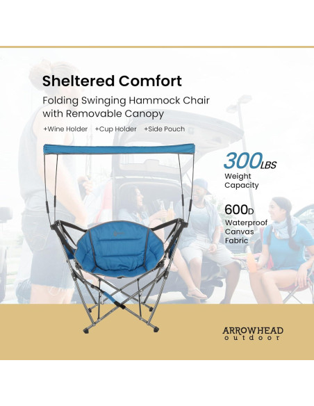 Hamaca Plegable Portátil Arrowhead Outdoor con Toldo Azul