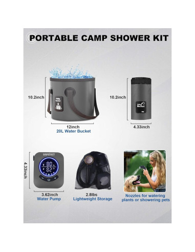 Bomba de Ducha Portátil Safetect A2501, 8000mAh, 5 Modos