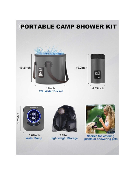 Bomba de Ducha Portátil Safetect A2501, 8000mAh, 5 Modos