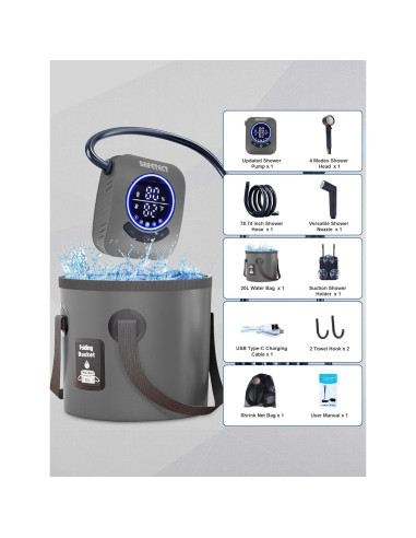 Bomba de Ducha Portátil Safetect A2501, 8000mAh, 5 Modos