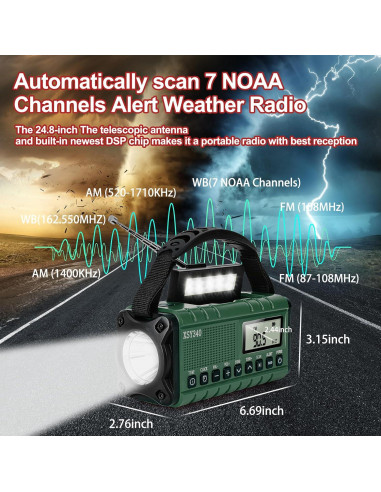 Radio Meteorológica NOAA Leaton Portátil con Carga Solar 10000mAh