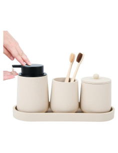 Juego de Accesorios de Baño Beige Deobath - 4 Piezas