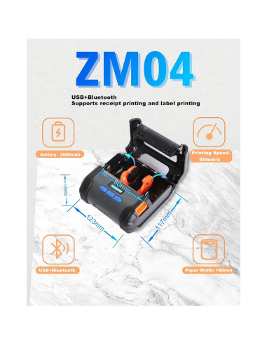Impresora Térmica ZYWELL ZM04 Mini Inalámbrica 58mm/80mm