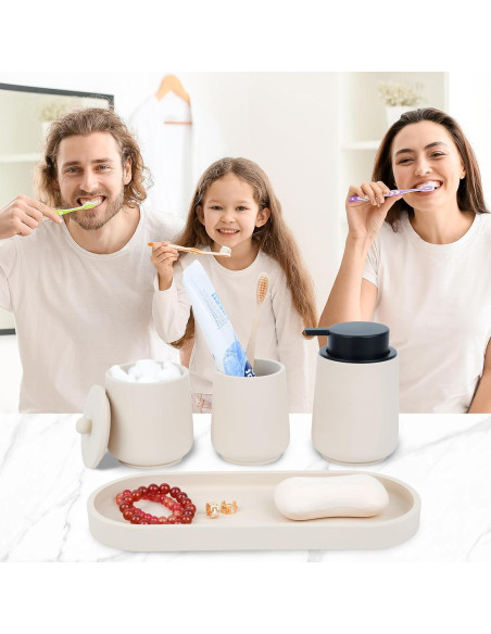 Juego de Accesorios de Baño Beige Deobath - 4 Piezas