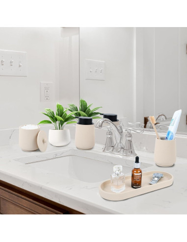 Juego de Accesorios de Baño Beige Deobath - 4 Piezas