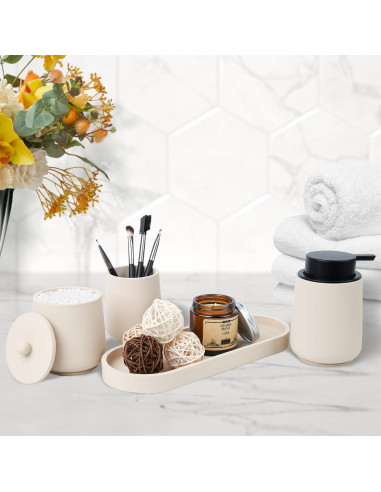 Juego de Accesorios de Baño Beige Deobath - 4 Piezas