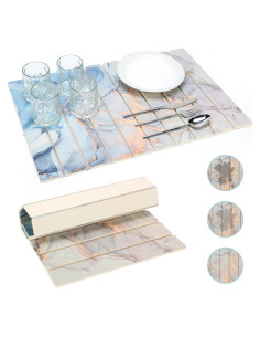 Alfombrilla de Secado de Platos PIREKZUNT 61x41 cm Mármol Azul