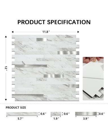 Azulejos de PVC Autoadhesivos Mijaro 8 Piezas Mármol Blanco
