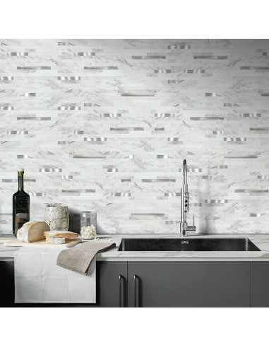 Azulejos de PVC Autoadhesivos Mijaro 8 Piezas Mármol Blanco