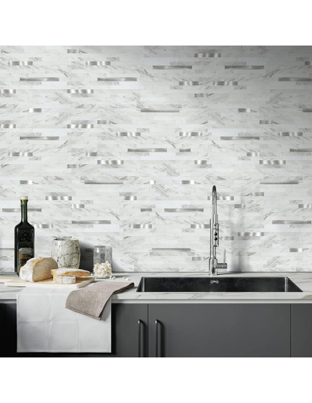 Azulejos de PVC Autoadhesivos Mijaro 8 Piezas Mármol Blanco