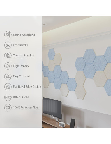 Paquete de 12 Paneles Acústicos Amantech Hexagonales Beige 30.48x26.02 cm