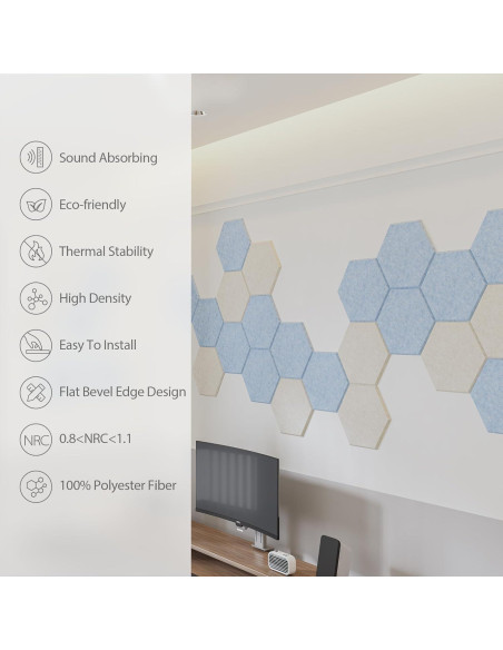 Paquete de 12 Paneles Acústicos Amantech Hexagonales Beige 30.48x26.02 cm