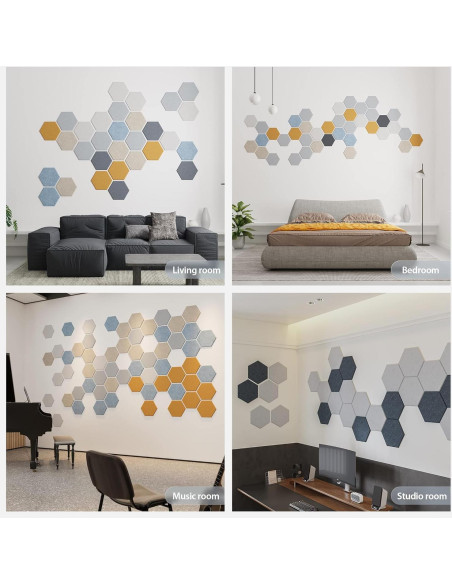 Paquete de 12 Paneles Acústicos Amantech Hexagonales Beige 30.48x26.02 cm