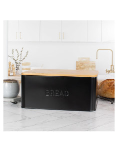 Caja de Pan ZICOTO Negra con Tapa de Bambú 29.2x22.9cm