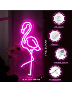 Letrero LED Neón Flamenco ROCEEI 40x18.5cm USB Decorativo 2