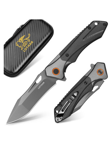 Cuchillo Plegable EDC LOTHAR D2 7.49 cm Negro para Camping