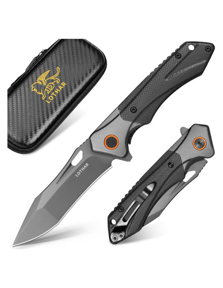 Cuchillo Plegable EDC LOTHAR D2 7.49 cm Negro para Camping