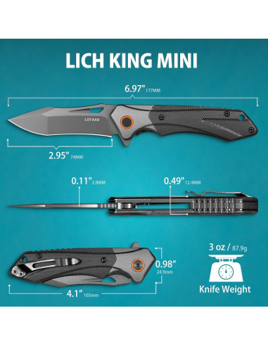 Cuchillo Plegable EDC LOTHAR D2 7.49 cm Negro para Camping