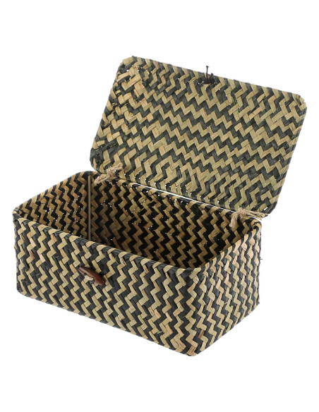 Cesta de Mimbre Hipiwe X-Pequeña con Tapa Negra Tejida a Mano