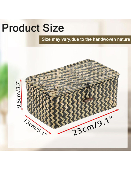 Cesta de Mimbre Hipiwe X-Pequeña con Tapa Negra Tejida a Mano