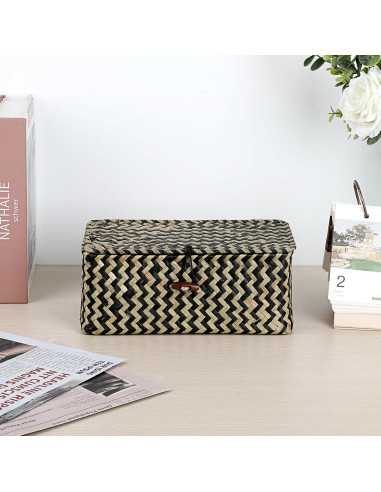 Cesta de Mimbre Hipiwe X-Pequeña con Tapa Negra Tejida a Mano