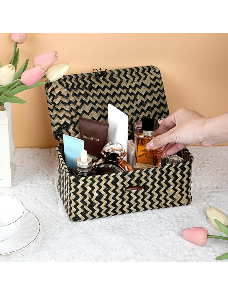 Cesta de Mimbre Hipiwe X-Pequeña con Tapa Negra Tejida a Mano