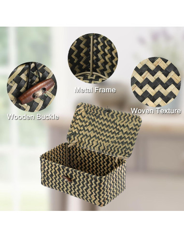 Cesta de Mimbre Hipiwe X-Pequeña con Tapa Negra Tejida a Mano