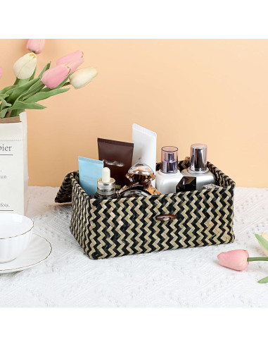 Cesta de Mimbre Hipiwe X-Pequeña con Tapa Negra Tejida a Mano