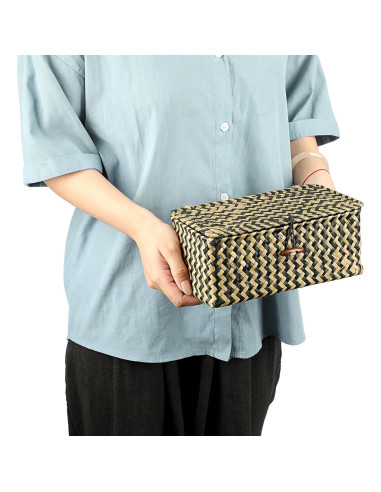 Cesta de Mimbre Hipiwe X-Pequeña con Tapa Negra Tejida a Mano