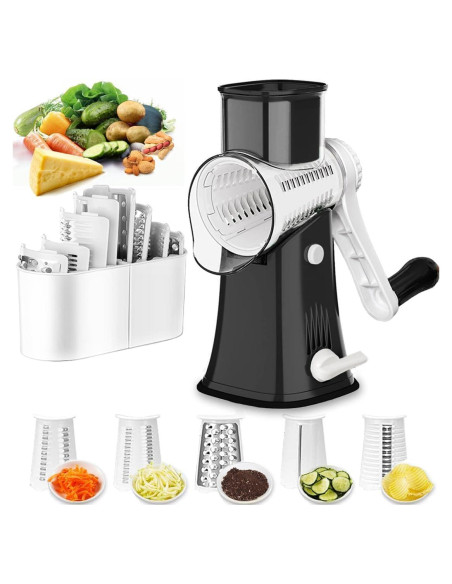 Rallador de Queso Rotatorio BNUNWISH 5 en 1 Negro