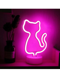 Luz de Neón Gato Rosa AurGun, Decoración LED Recargable 2