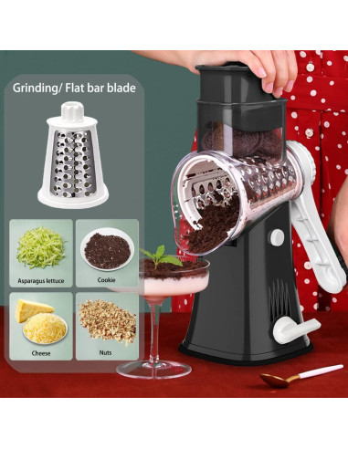 Rallador de Queso Rotatorio BNUNWISH 5 en 1 Negro