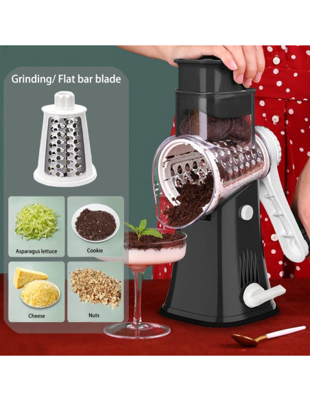 Rallador de Queso Rotatorio BNUNWISH 5 en 1 Negro