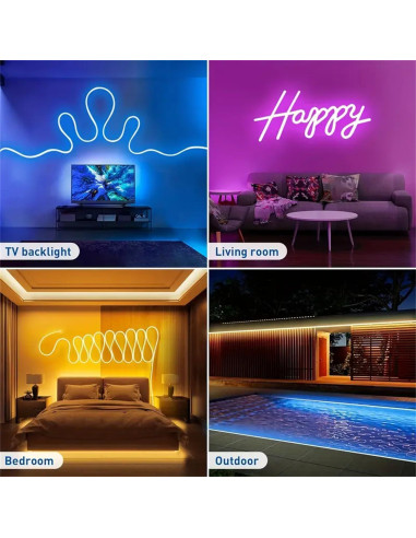 Luces de Neón LED 10M RGB IP67 con Control Remoto y App