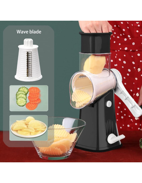 Rallador de Queso Rotatorio BNUNWISH 5 en 1 Negro