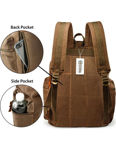 Mochila de Lona Vintage Gearonic 15" Marrón para Viajes
