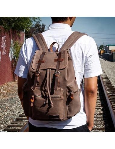 Mochila de Lona Vintage Gearonic 15" Marrón para Viajes