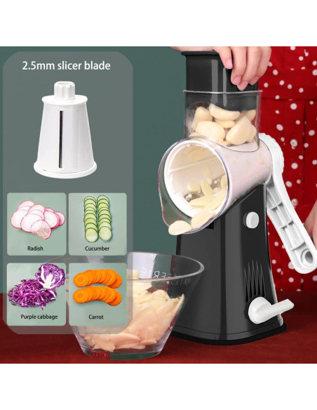 Rallador de Queso Rotatorio BNUNWISH 5 en 1 Negro