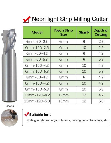 Cortador CNC Neon Hozly 6mm Carburo de Tungsteno