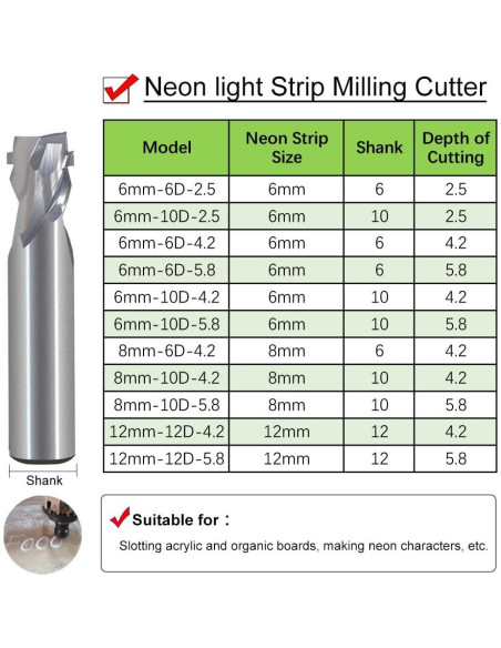 Cortador CNC Neon Hozly 6mm Carburo de Tungsteno
