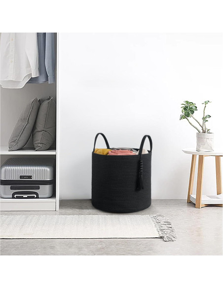 Cesta de Almacenamiento Tejida Mkono 40.6x35.1cm Negra