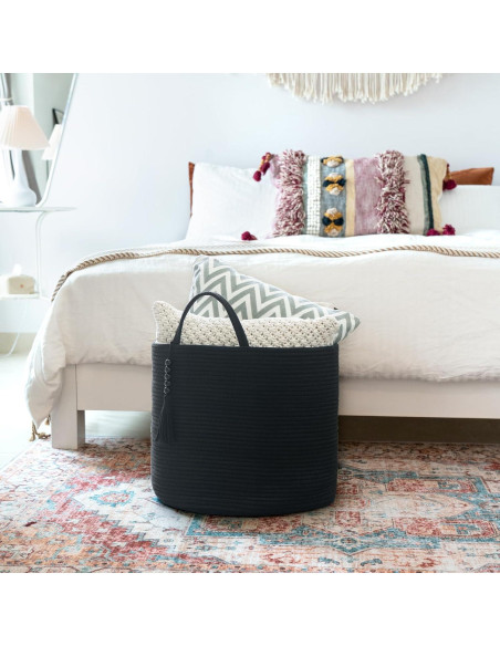 Cesta de Almacenamiento Tejida Mkono 40.6x35.1cm Negra