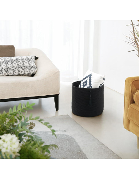 Cesta de Almacenamiento Tejida Mkono 40.6x35.1cm Negra