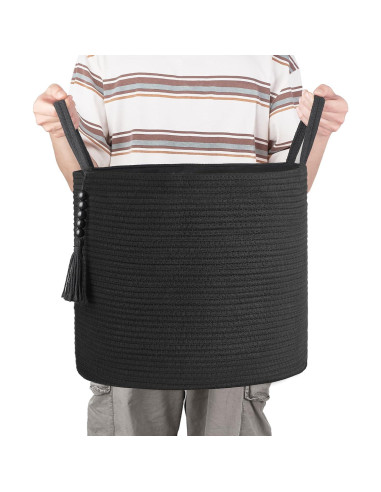 Cesta de Almacenamiento Tejida Mkono 40.6x35.1cm Negra