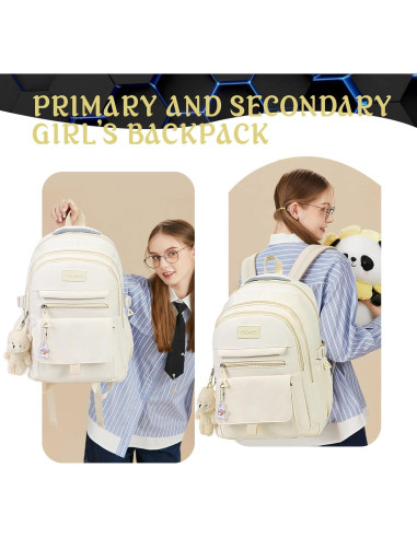 Mochila Escolar Estética PRLINJSK Beige 44.5x33x17.8 cm