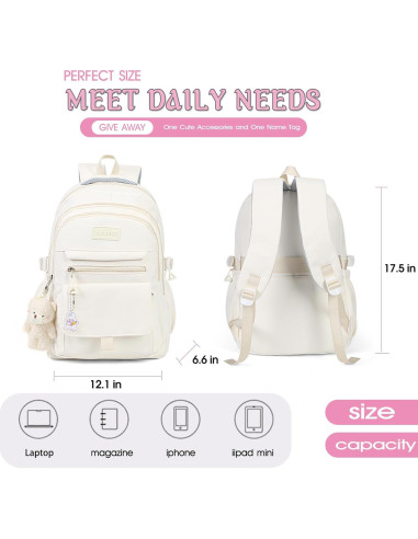 Mochila Escolar Estética PRLINJSK Beige 44.5x33x17.8 cm