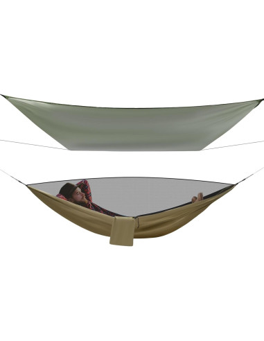 Hamaca de Camping HuaShuani Verde Militar 200kg con Lona Impermeable